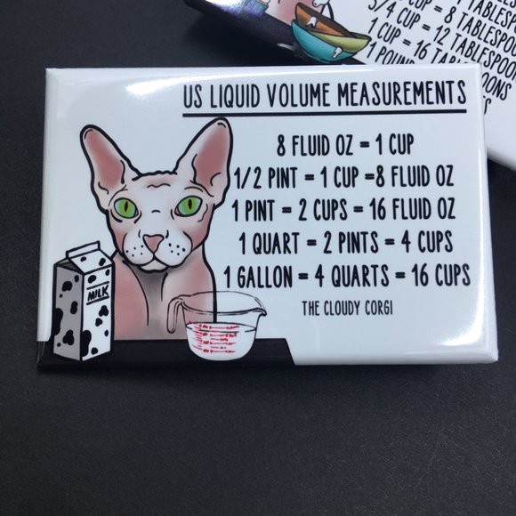 Sphynx Cat Measuring Chart Magnet Set Handmade Kitchen Cooking Baking Guide - Picture 3 of 5